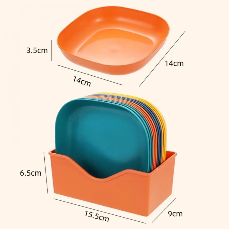 Vibrant Multicolor Plastic Square Plates-Set Of 10pcs
