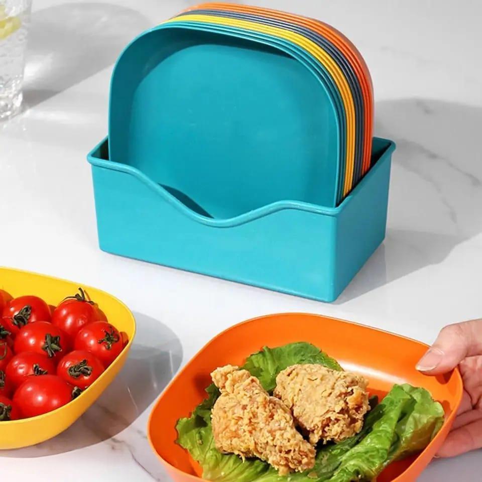 Vibrant Multicolor Plastic Square Plates-Set Of 10pcs