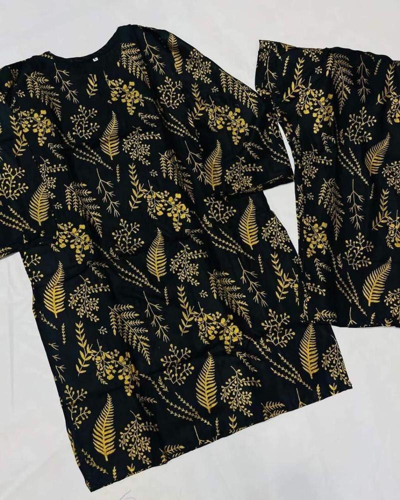 2 Pc Women's Stitched Linen Block Printed Shirt And Trouser