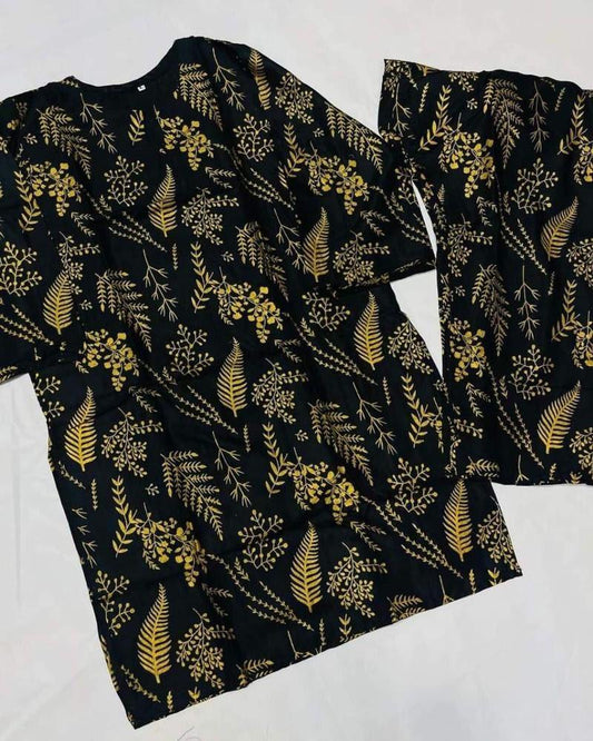 2 Pc Women's Stitched Linen Block Printed Shirt And Trouser